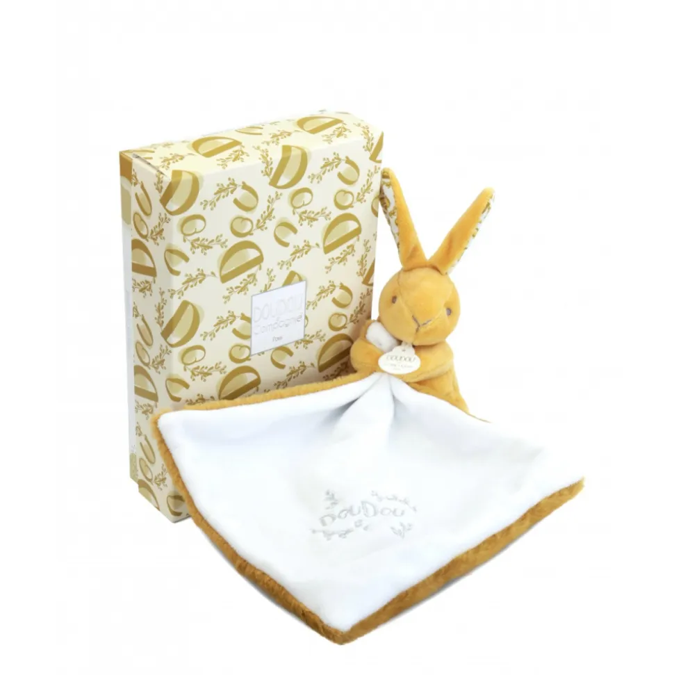 Doudou lapin mouchoir 10 cm ocre