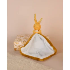 Doudou lapin mouchoir 10 cm ocre