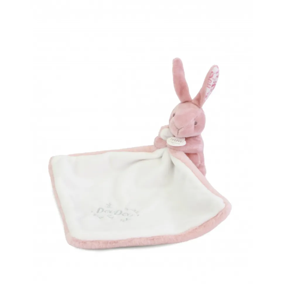Doudou lapin mouchoir 10 cm rose