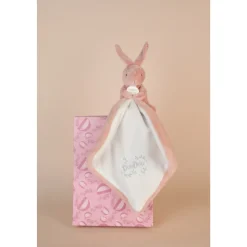 Doudou lapin mouchoir 10 cm rose