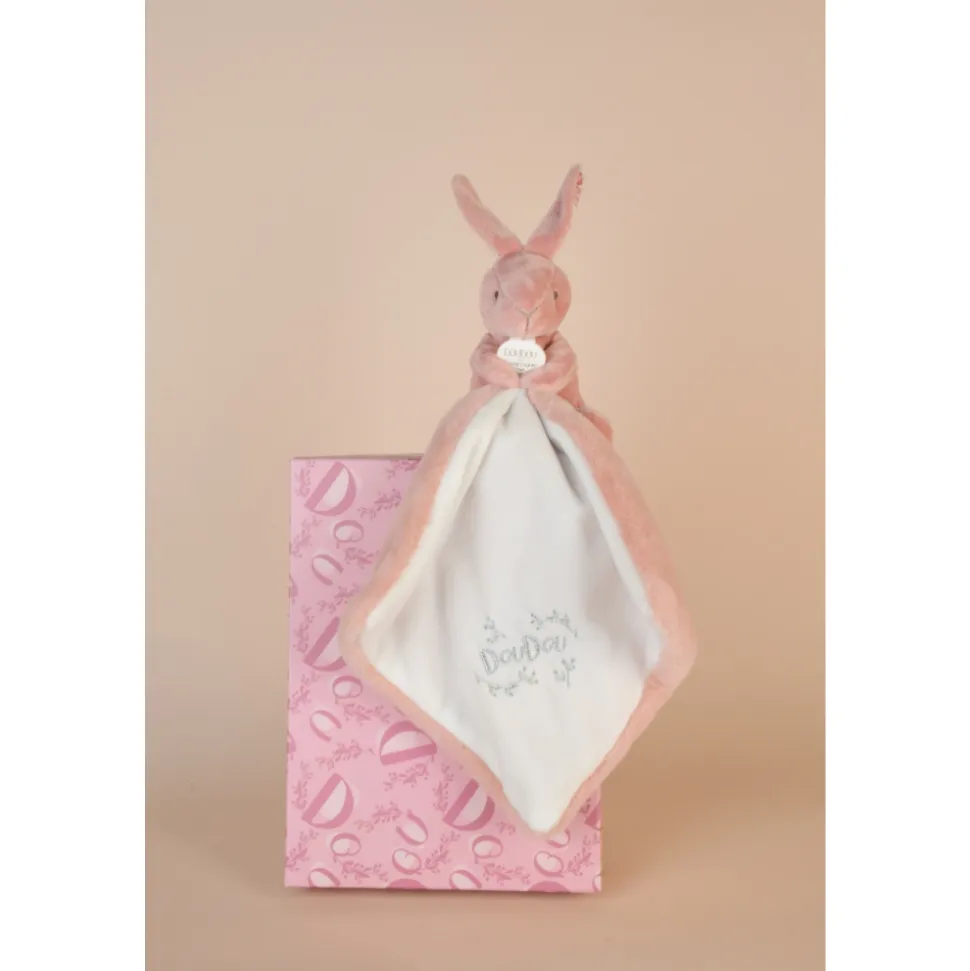 Doudou lapin mouchoir 10 cm rose