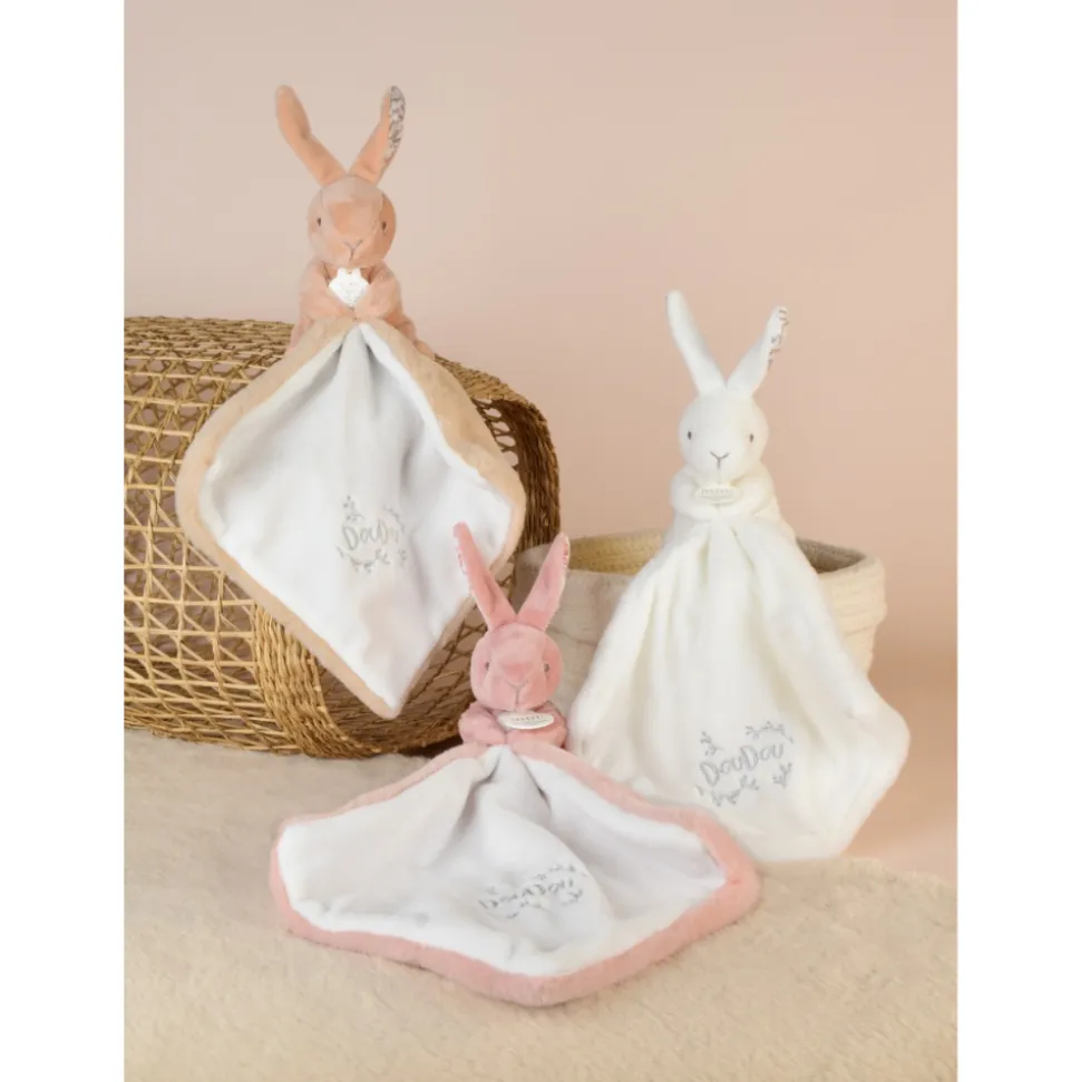 Doudou lapin mouchoir 10 cm rose