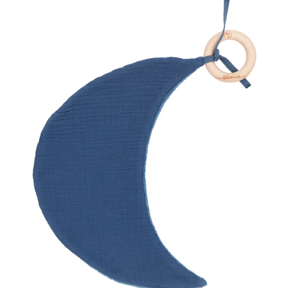 Doudou lune avec anneau dentition gaze et bambou