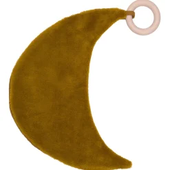 Doudou lune avec anneau dentition gaze et bambou ocre