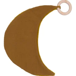 Doudou lune avec anneau dentition gaze et bambou ocre