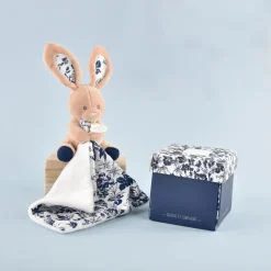Doudou mouchoir boh'aime lapin marine