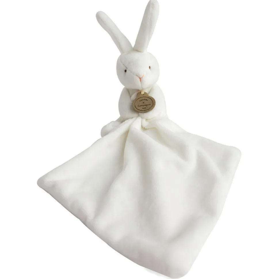 Doudou mouchoir boîte fleur lapin taupe