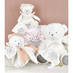 Doudou mouchoir ours 30 cm argent