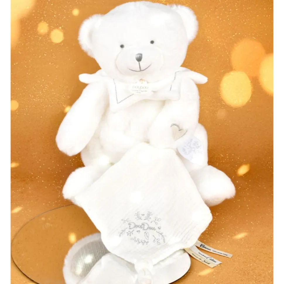 Doudou mouchoir ours 30 cm blanc