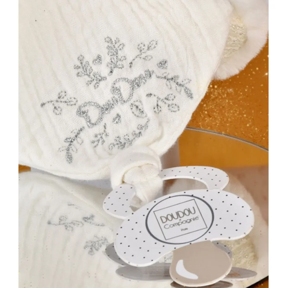 Doudou pantin attache sucette ours 20 cm blanc