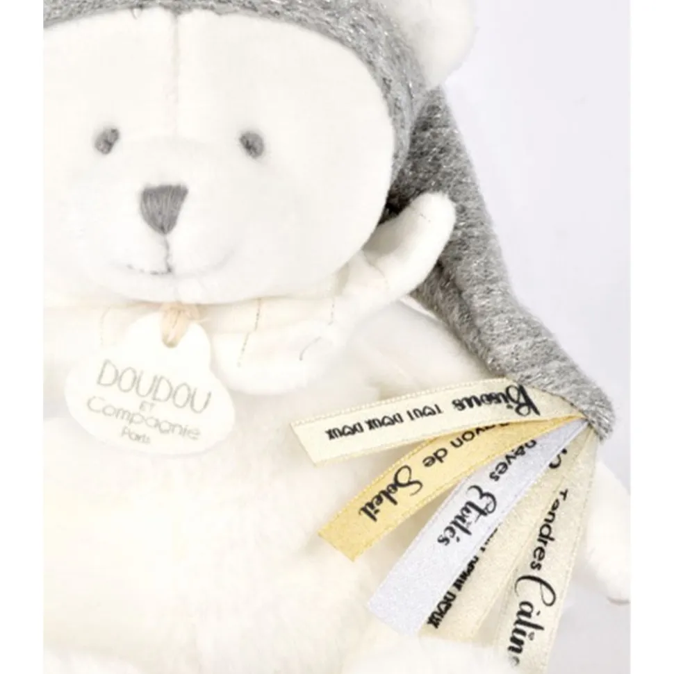 Doudou pantin attache sucette ours 20 cm argent