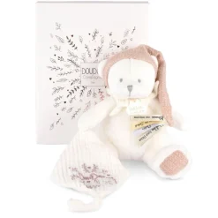 Doudou pantin attache sucette ours 20 cm rose