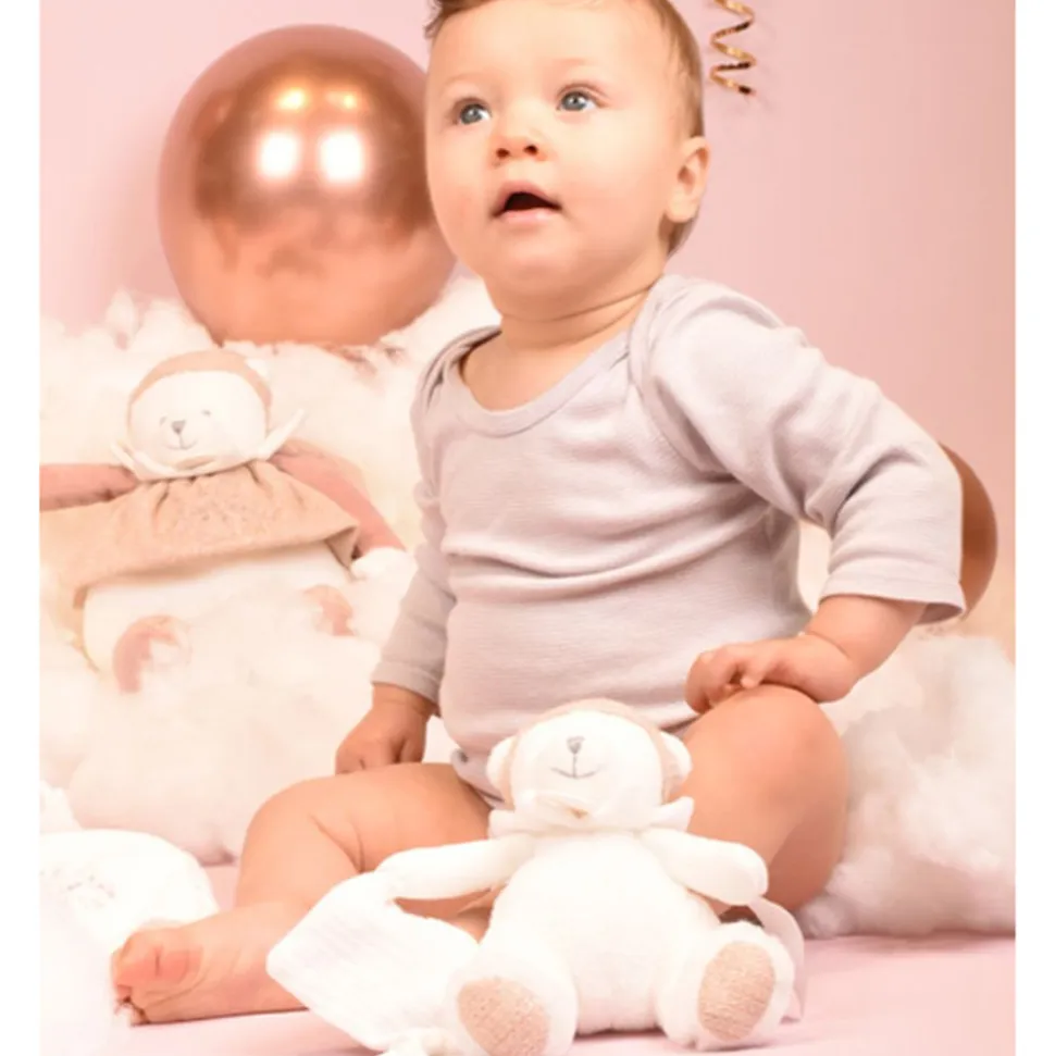 Doudou pantin attache sucette ours 20 cm rose