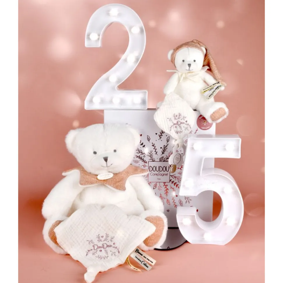 Doudou pantin attache sucette ours 20 cm rose