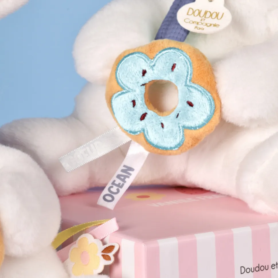Doudou pantin lapin avec donut 20 cm cœur océan