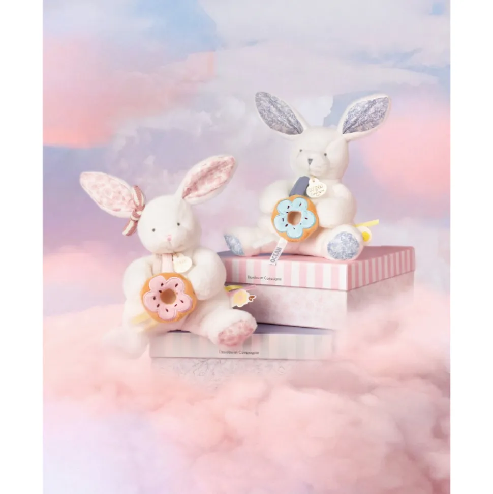Doudou pantin lapin avec donut 20 cm cœur océan