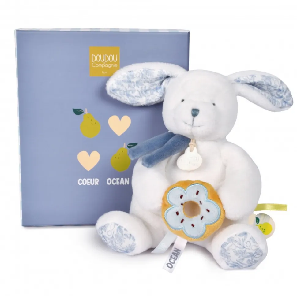 Doudou pantin lapin avec donut 20 cm cœur océan