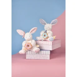 Doudou pantin lapin avec donut 20 cm cœur océan
