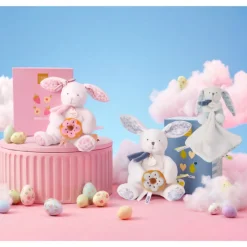 Doudou pantin lapin avec donut 20 cm cœur océan