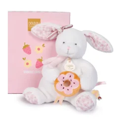 Doudou pantin lapin avec donut 20 cm vanille fraise