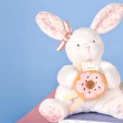 Doudou pantin lapin avec donut 20 cm vanille fraise