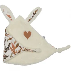 Doudou plat lapin petit cœur ivoire et feuillages