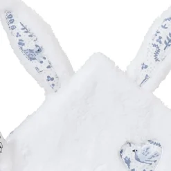 Doudou plat lapin petit cœur microfibre blanc / imprimé forêt