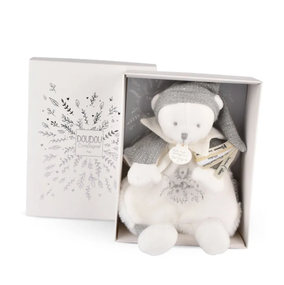 Doudou plat ours cape 25 cm argent