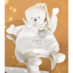 Doudou plat ours cape 25 cm blanc
