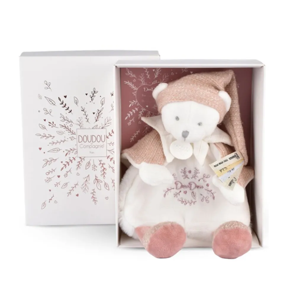 Doudou plat ours cape 25 cm rose