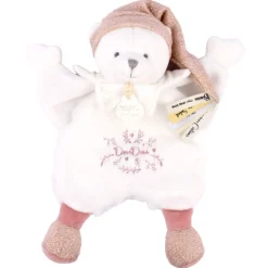 Doudou plat ours cape 25 cm rose
