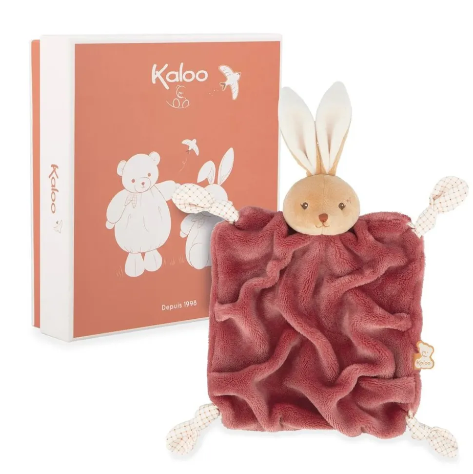 Doudou plat plume lapin bordeaux 24 cm