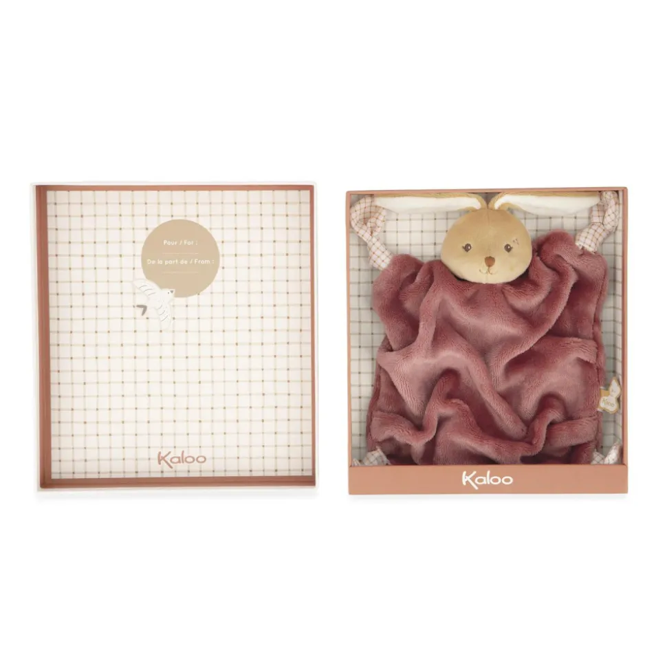 Doudou plat plume lapin bordeaux 24 cm