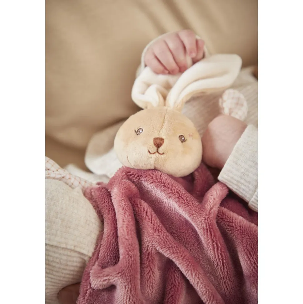 Doudou plat plume lapin bordeaux 24 cm