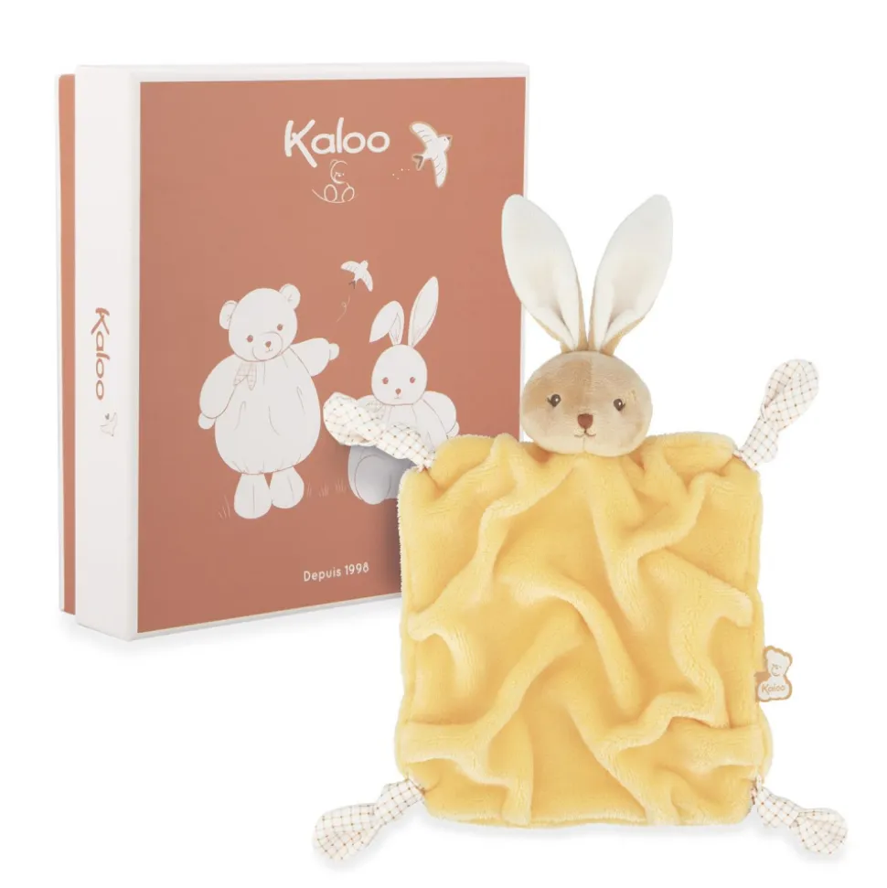 Doudou plat plume lapin jaune 24 cm