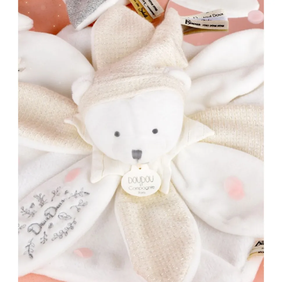 Doudou pétale plat collector ours 25 cm blanc