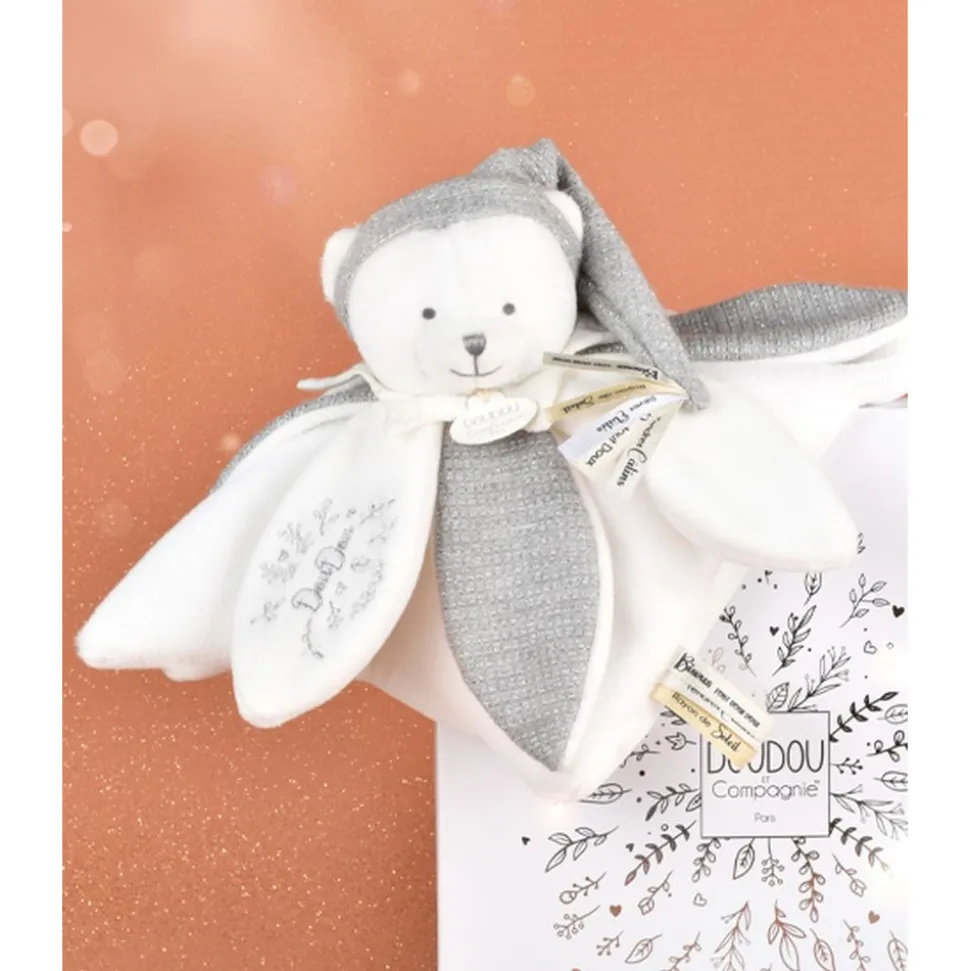 Doudou pétale plat collector ours 25 cm argent