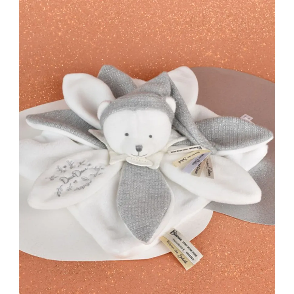 Doudou pétale plat collector ours 25 cm argent