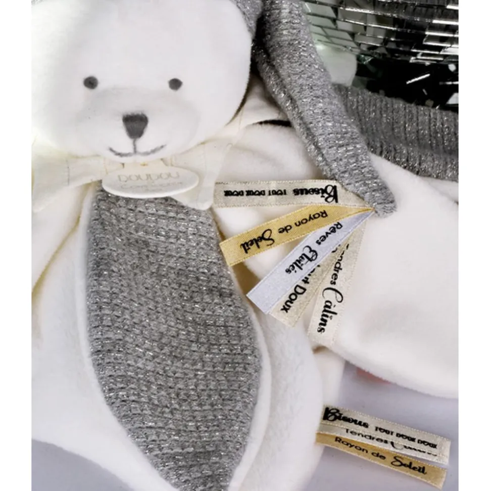 Doudou pétale plat collector ours 25 cm argent