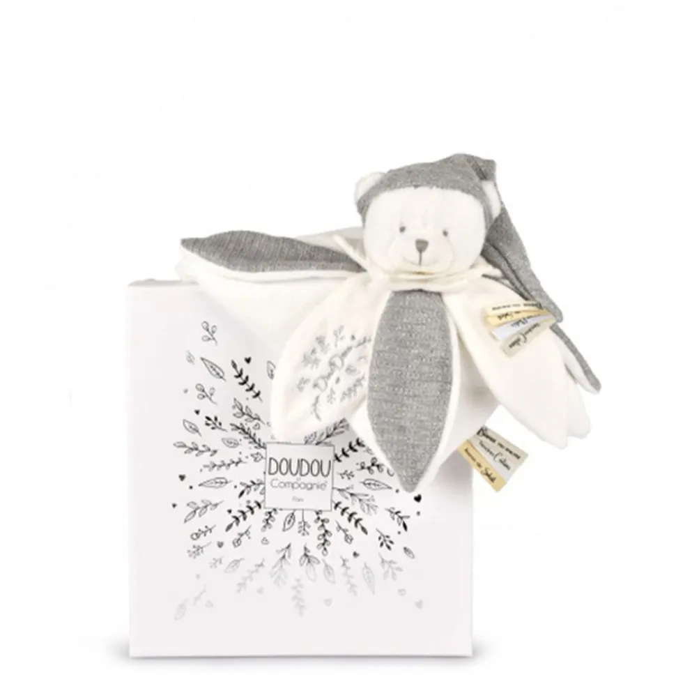 Doudou pétale plat collector ours 25 cm argent