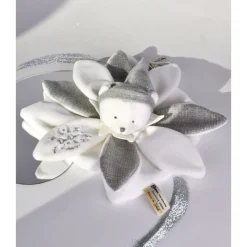 Doudou pétale plat collector ours 25 cm argent