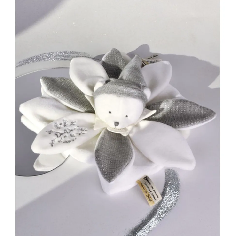 Doudou pétale plat collector ours 25 cm argent