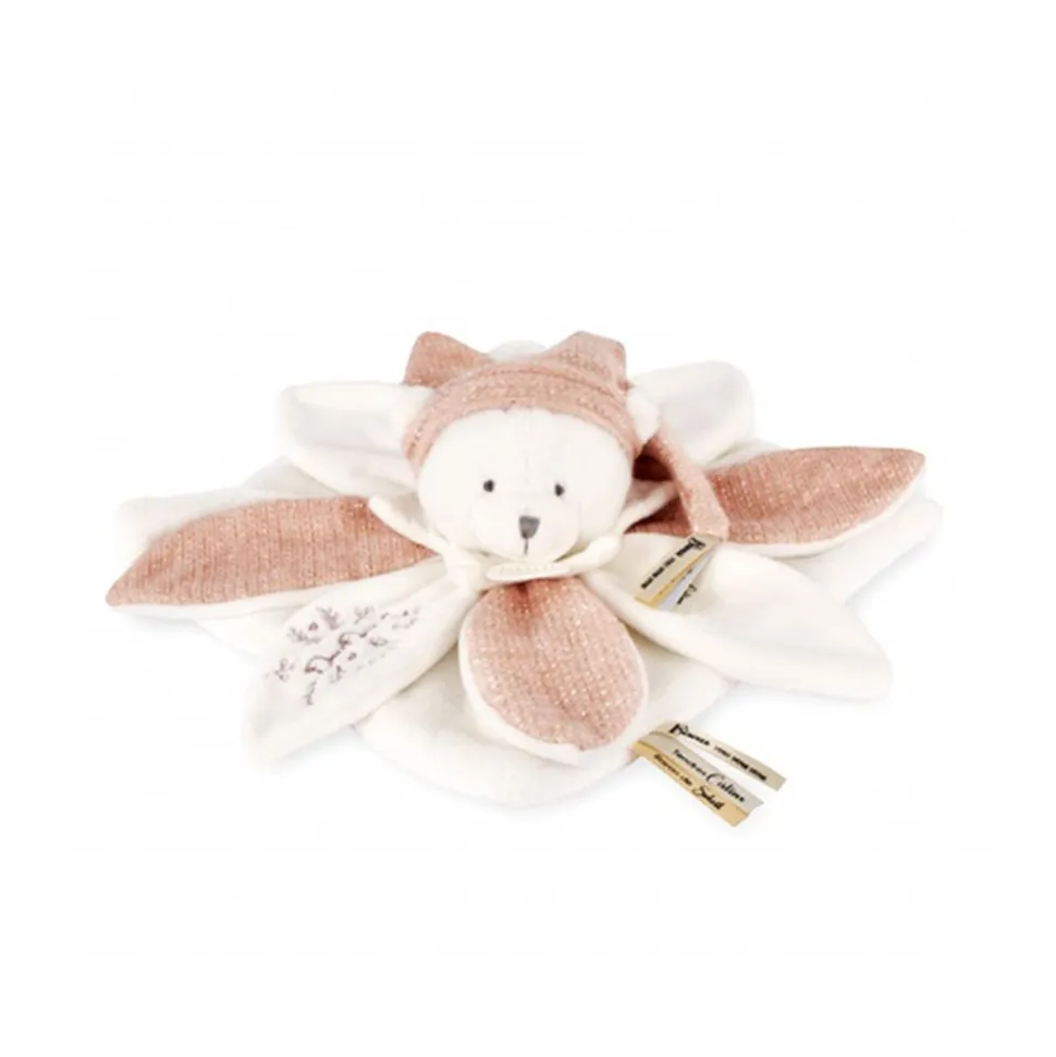 Doudou pétale plat collector ours 25 cm rose