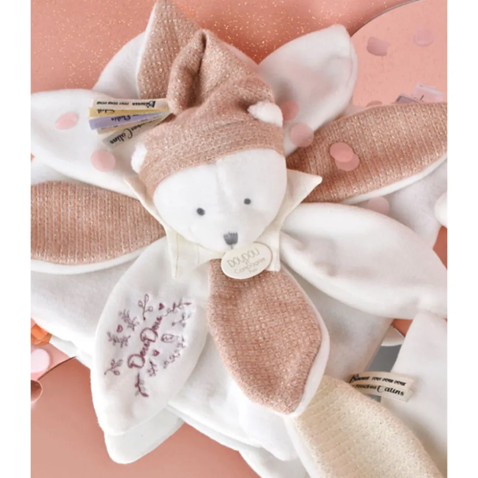 Doudou pétale plat collector ours 25 cm rose