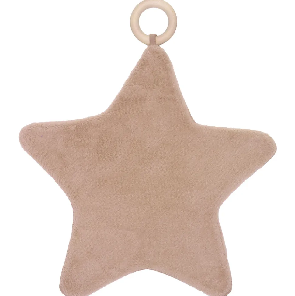 Doudou étoile bi-matière avec anneau de dentition pétale mocha