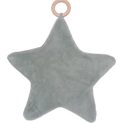 Doudou étoile bi-matière avec anneau de dentition pétale vert de gris