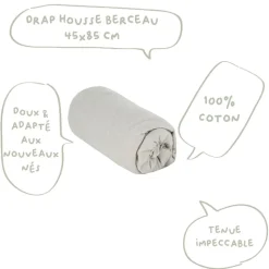 Drap housse gris - 45x85x7cm