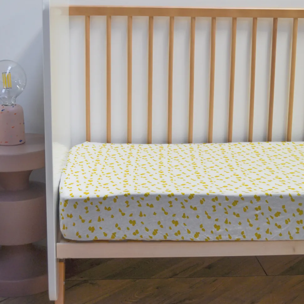 Drap housse jersey imprime 60 x 120 cm honey moon - savane
