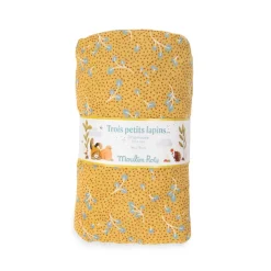Drap housse lit bébé 70 x 140 cm trois petits lapins - ocre imprimé