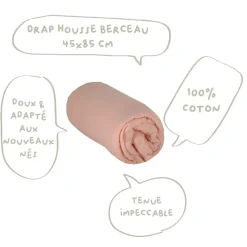 Drap housse rose - 45x85x7cm